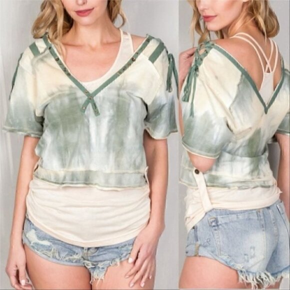 TOP 2 PIECE TIE DYE BOHEMIAN TOP - Picture 2 of 4